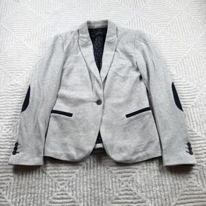 Zara Basic Blazer Womens M Gray Knit Elbow Patch Lined Jacket Casual Work Mature